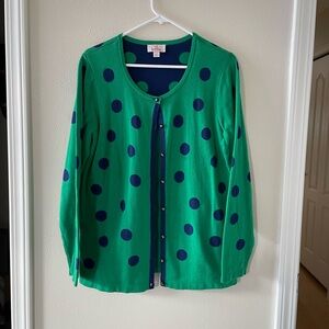 Quacker Factory Green Navy Polka Dot Layered Cardigan Sweater Sz Medium